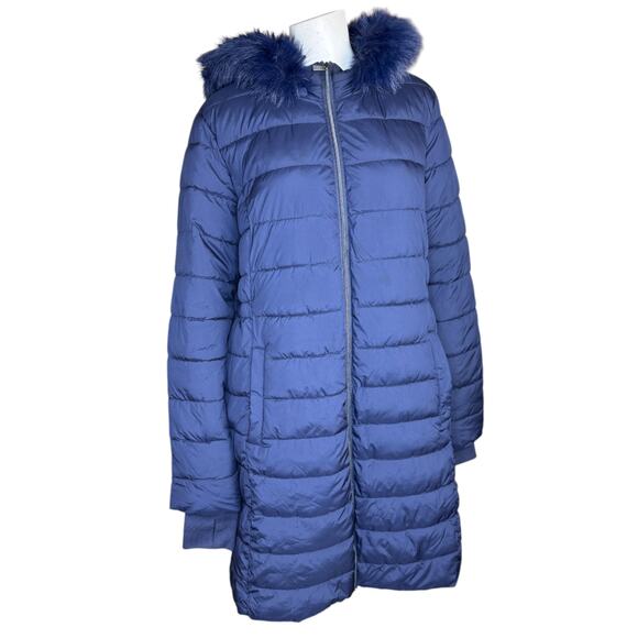 Susan Graver Regular Water Resistant Quilted Coat with Hood Midnight Blue - Picture 1 of 14